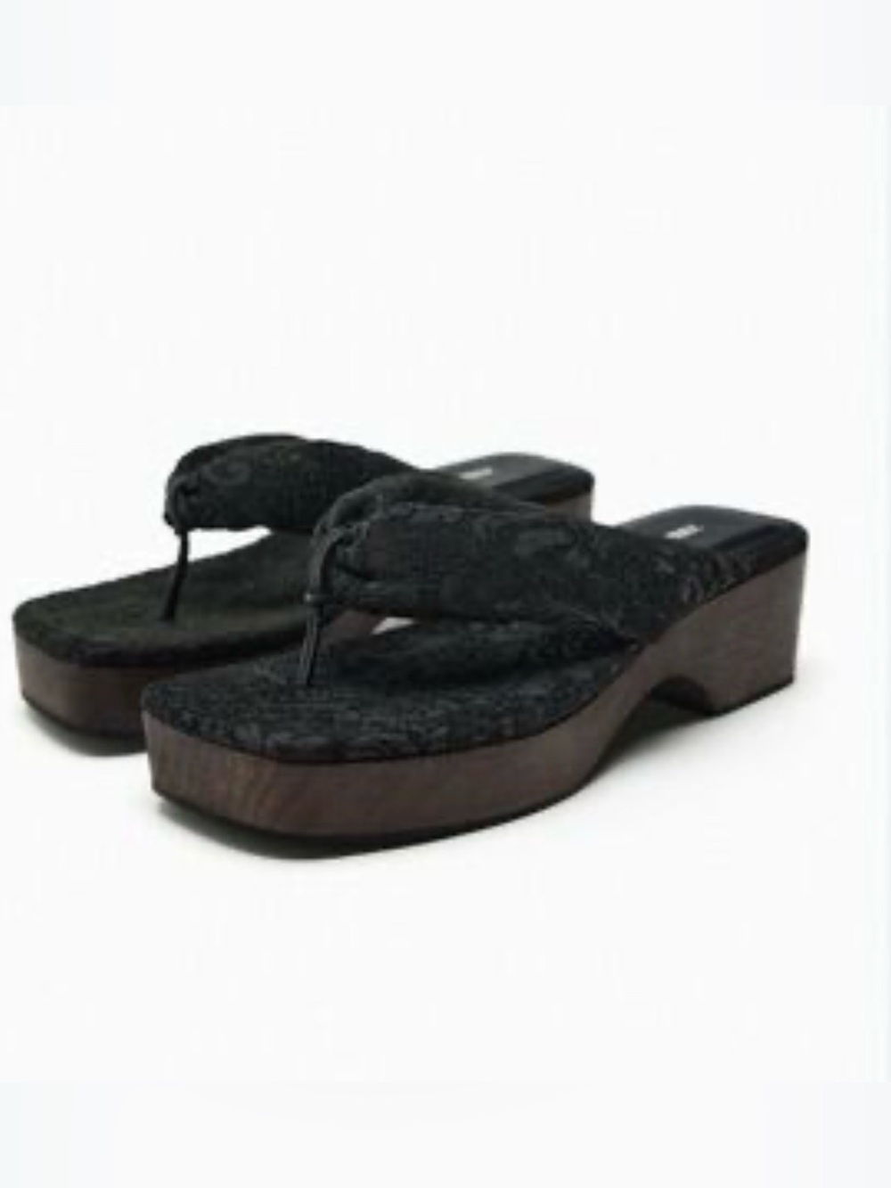 Zara Floral brocade Wedge Flip Flop Sandals in Black EU 39 NWT